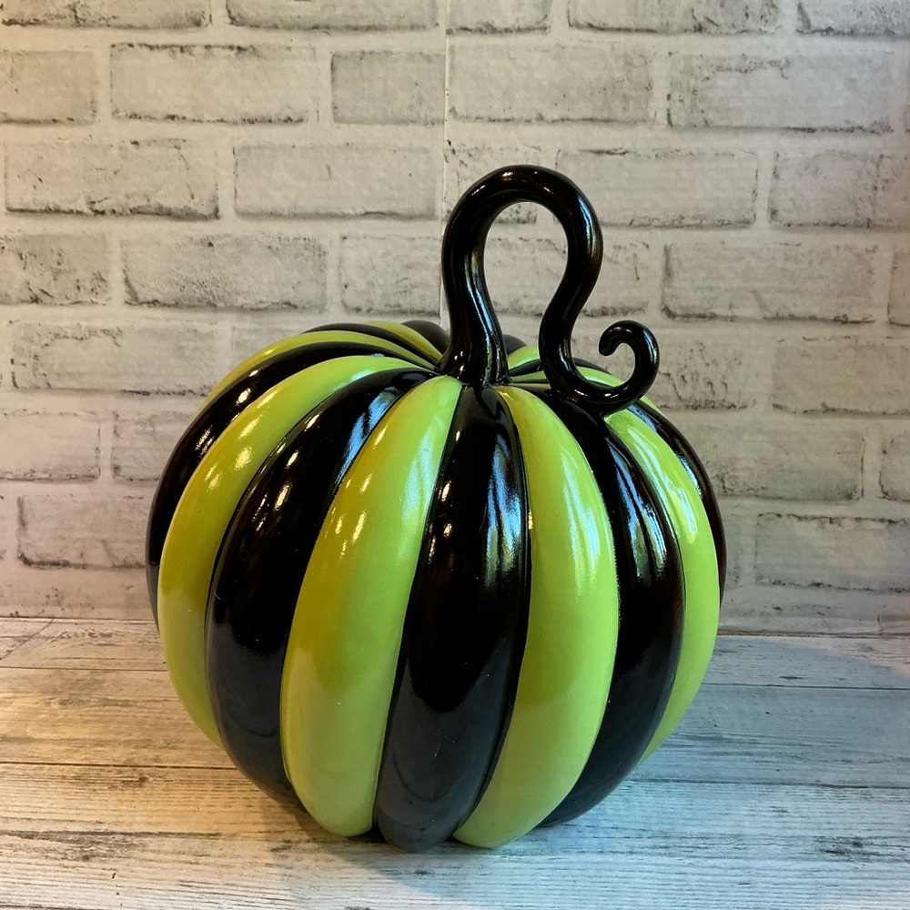 GHOULISH Resin Large 14in Indoor/Outdoor Safe Modern Striped Pumpkin